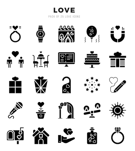 Iconos de glifos de amor Ilustración vectorial del paquete