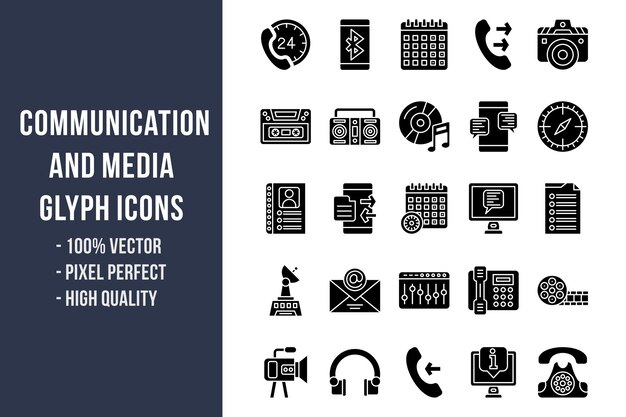 Iconos de glifos de comunicación y medios