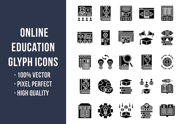 Iconos de glifos de educación en línea
