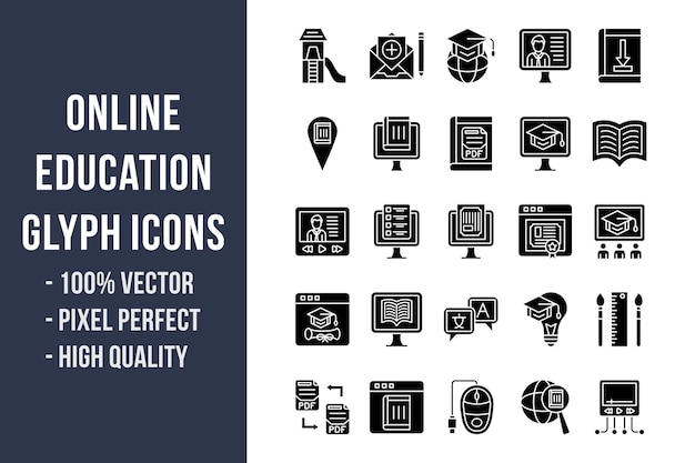 Iconos de glifos de educación en línea