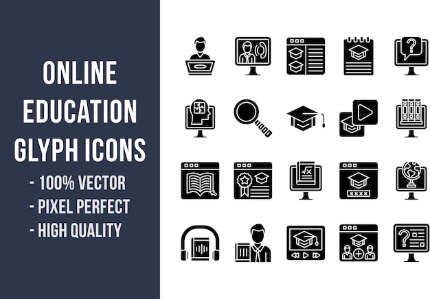 Iconos de glifos de educación en línea