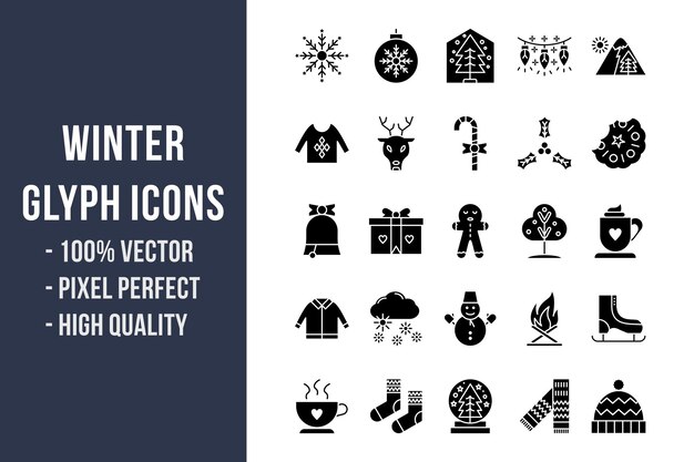 Iconos de glifos de invierno