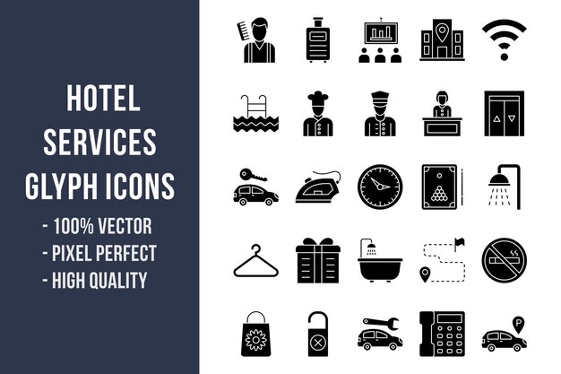 Vector iconos de glifos de servicios de hotel