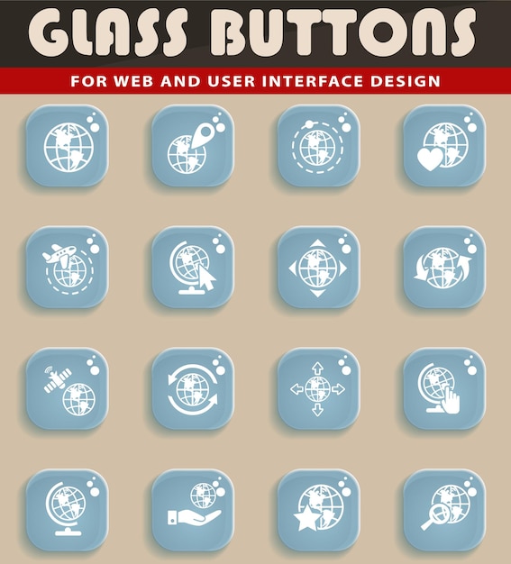 Iconos de globos en botones de vidrio para el diseño de la interfaz de usuario
