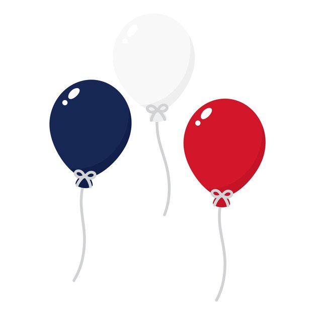 Iconos de globos de colores azul, blanco y rojo como los colores de la bandera nacional de Francia Vector plano