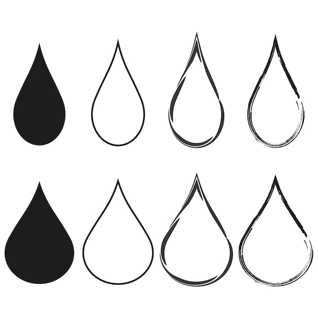 Iconos de gotas de agua Conjunto de formas líquidas Vector en blanco y negro Símbolos de fluidos transparentes