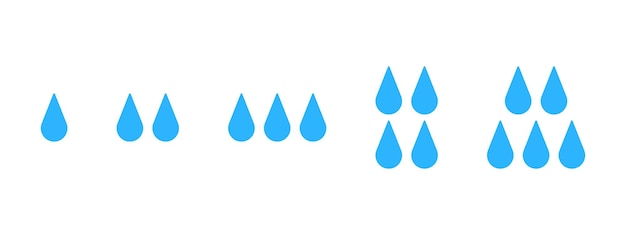 Iconos de gotas de agua Gotas azules aisladas sobre fondo blanco Elementos del medidor de nivel de humedad