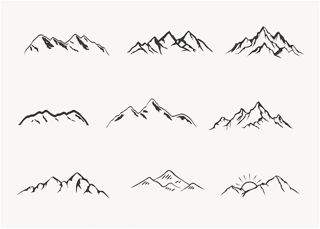 Iconos y gráficos de arte vectorial de silueta de montaña