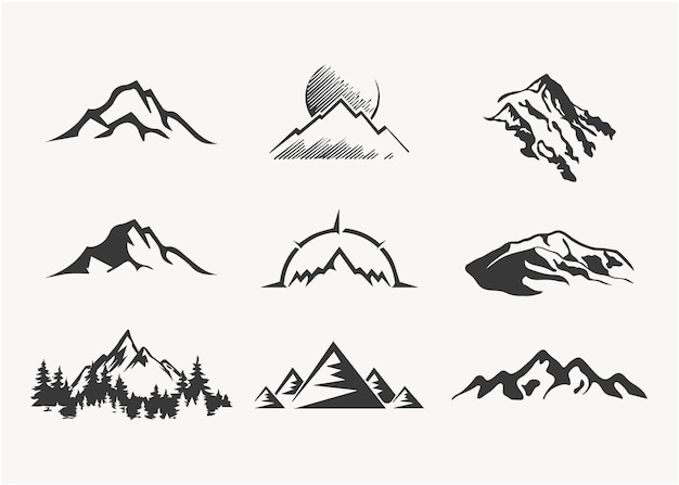 Iconos y gráficos de arte vectorial de silueta de montaña