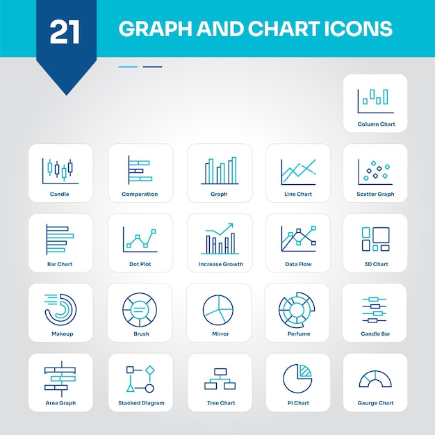 Iconos de gráficos y gráficos Colección de datos Análisis de estadísticas Informe conjunto de iconos vectoriales