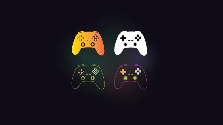 Vector iconos gráficos del joystick del gamepad ilustración de diseño de neón con fondo rgb adecuada para juegos de fondo software de codificación de juegos de video de anime