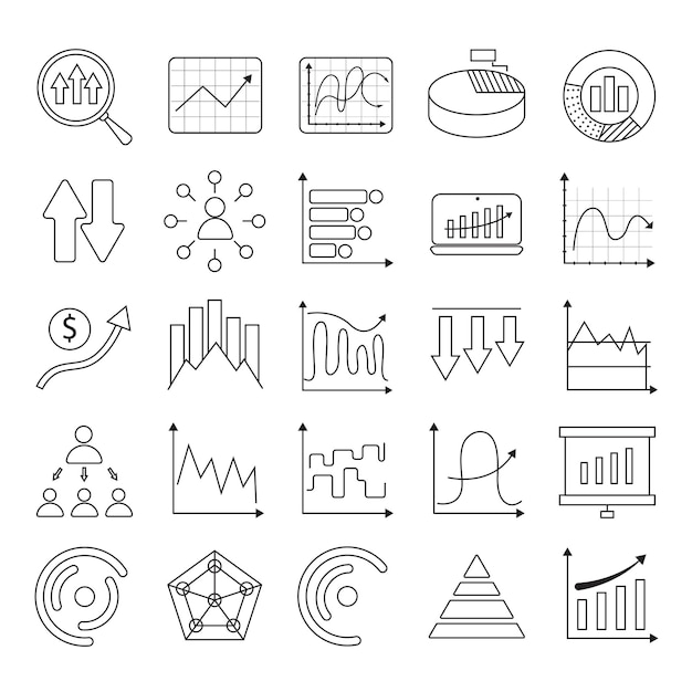 Iconos de gráficos vectoriales Gráfico de barras crecientes Íconos de grafos y gráficos comerciales Estadísticas y un