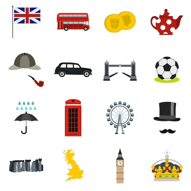 Iconos de Gran Bretaña en estilo plano