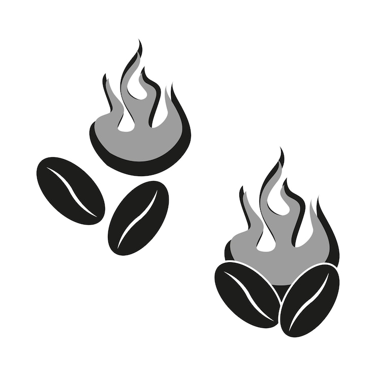 Vector iconos de granos de café y llamas que simbolizan el proceso de tostado concepto de sabor fresco de tostado oscuro