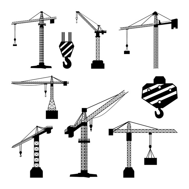 Iconos de la grúa de construcción Conjunto de silueta de la torre de grúa SVG Ilustración de silueta