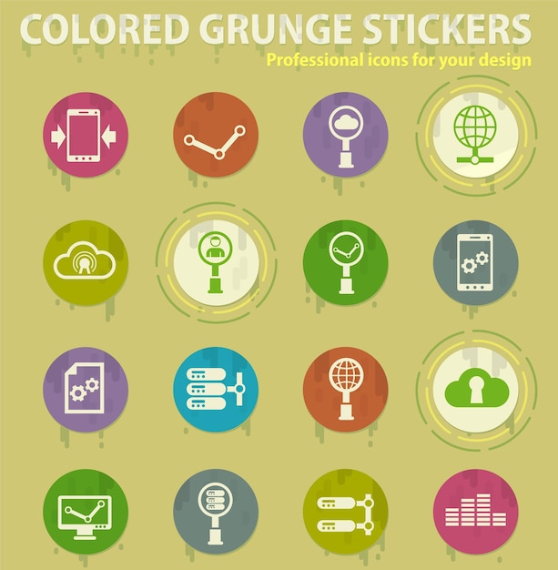 Iconos grunge color analíticos de datos