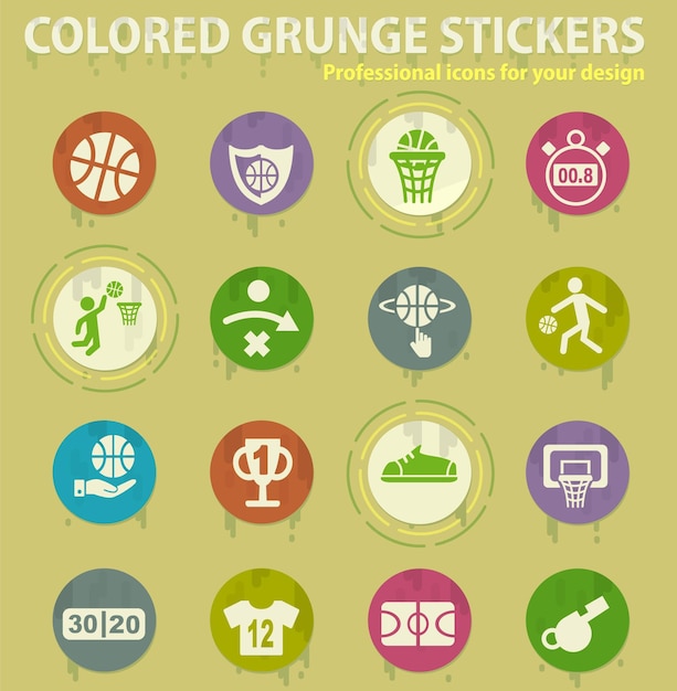 Iconos de grunge de color de baloncesto