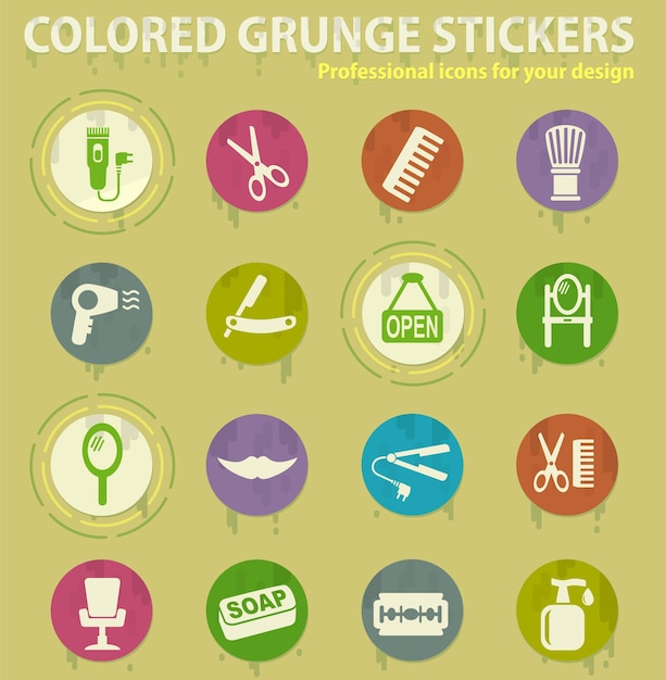 Iconos de grunge de color de barbería