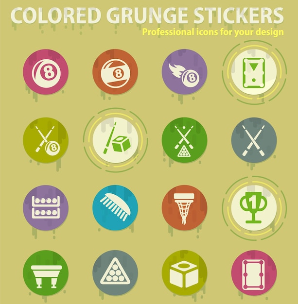 Iconos de grunge de color de billar