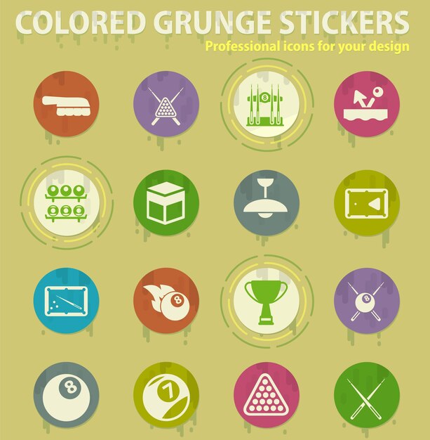Iconos de grunge de color de billar