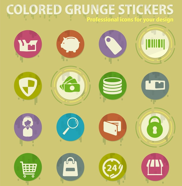 Vector iconos de grunge de color de comercio electrónico