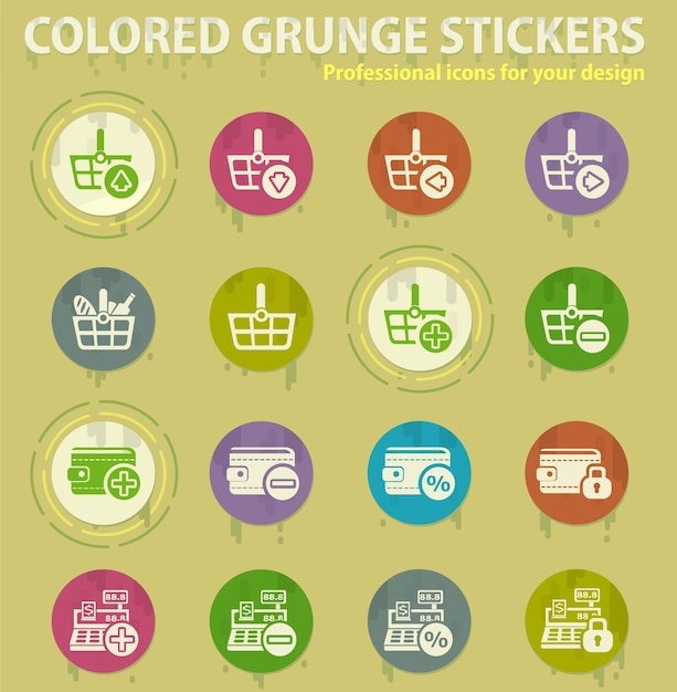 Iconos de grunge de color de comercio electrónico