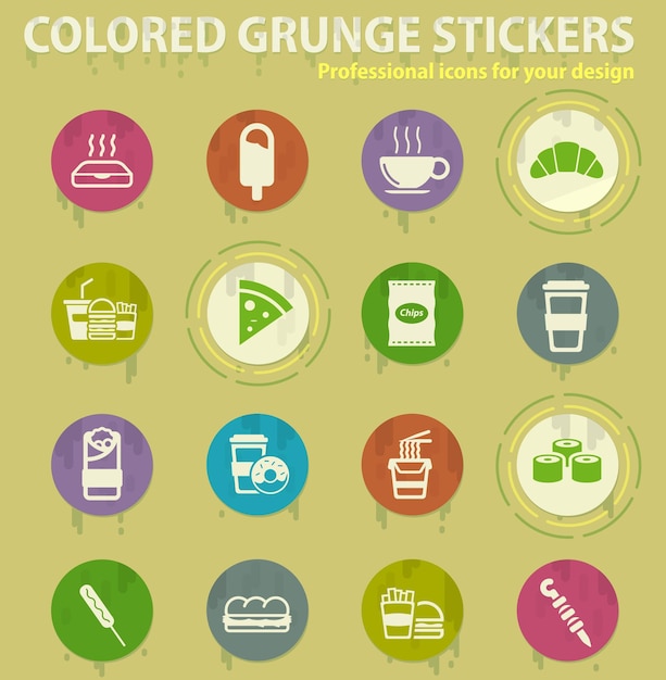 Iconos de grunge de color de comida rápida