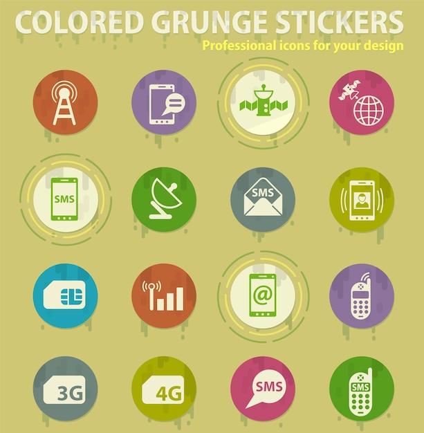 Iconos de grunge de color de conexión móvil