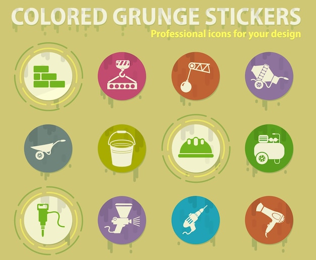 Iconos de grunge de color de construcción