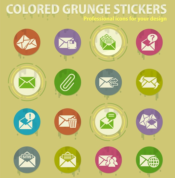 Iconos de grunge de color de correo y sobre