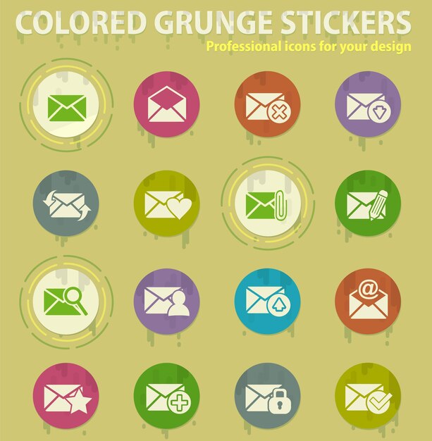 Iconos de grunge de color de correo y sobre