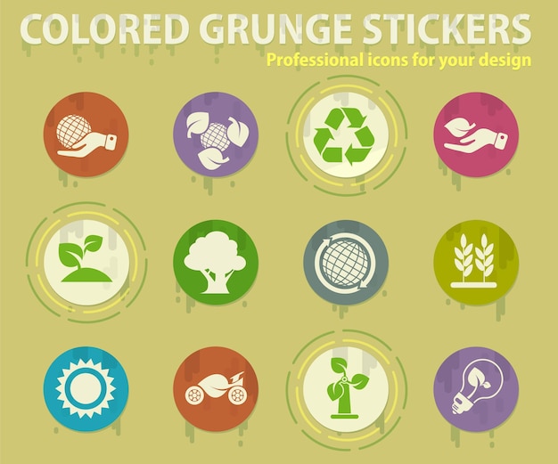 Iconos de grunge color ecología