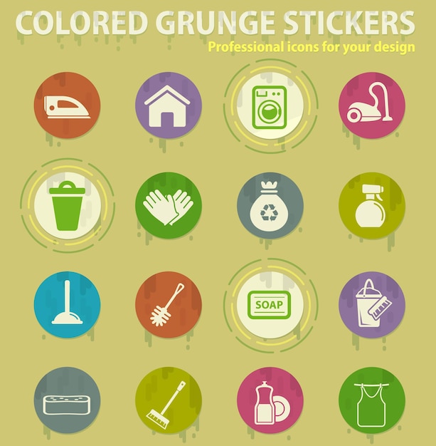 Iconos de grunge de color de empresa de limpieza