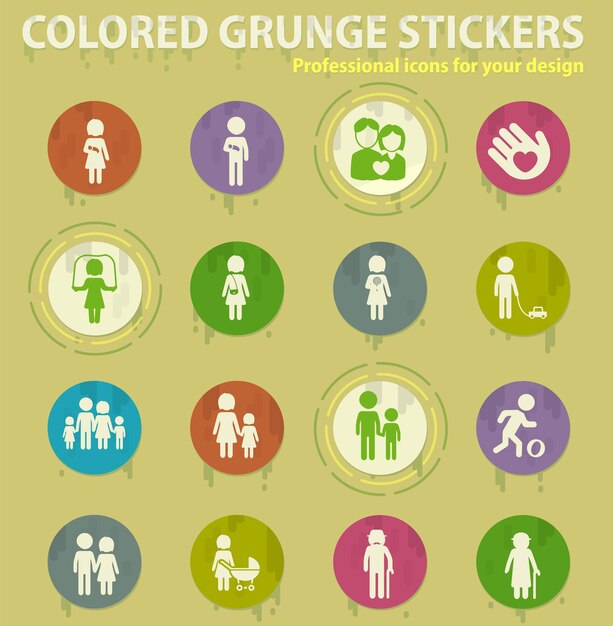 Iconos grunge color familia