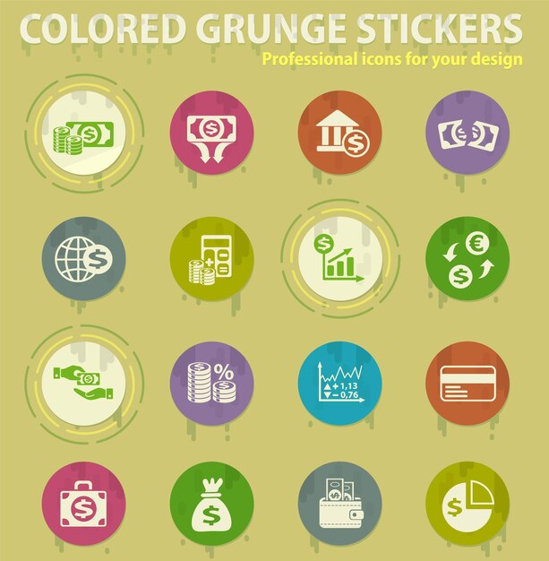 Iconos de grunge de color de finanzas empresariales