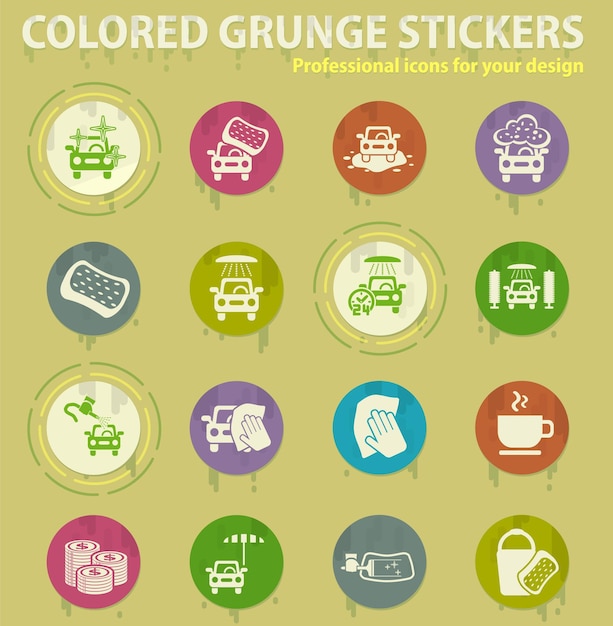 Iconos de grunge de color de lavado de coches