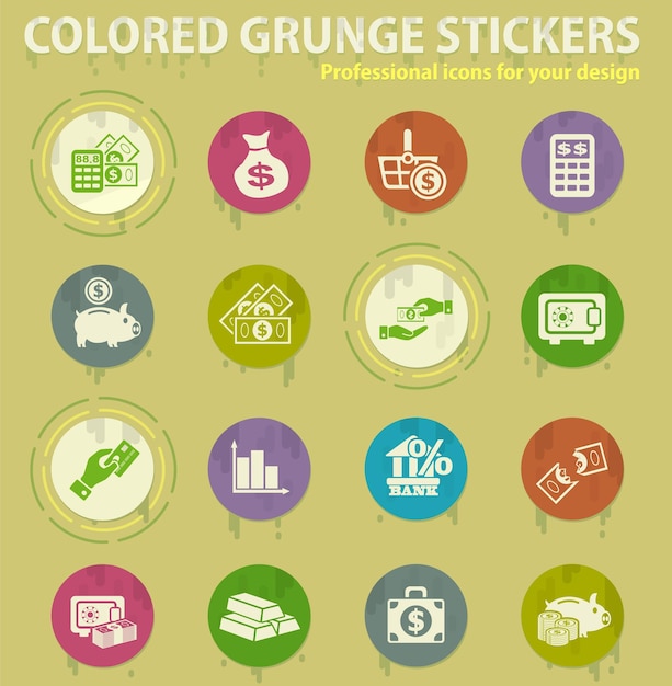 Iconos grunge de color mano y dinero