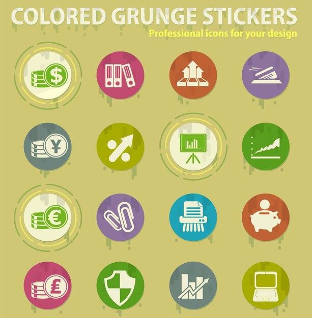 Iconos de grunge de color de negocios y finanzas