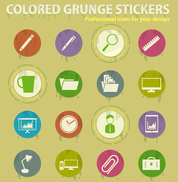 Iconos de grunge de color de oficina