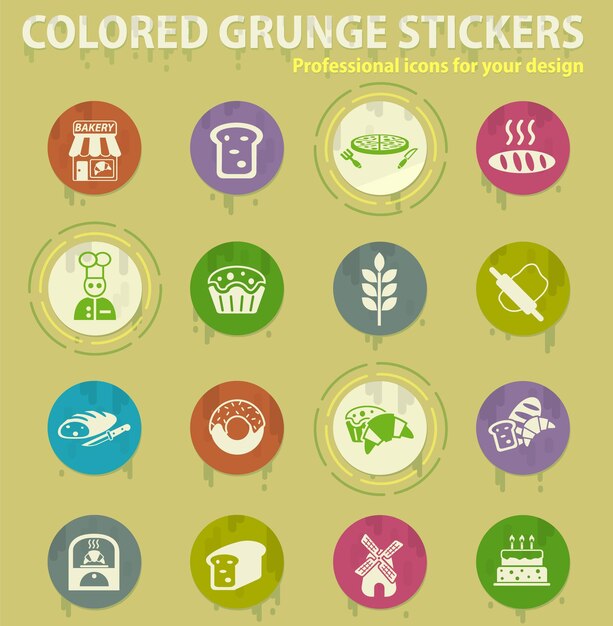 Iconos grunge color panadería