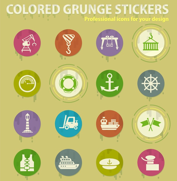 Iconos grunge color puerto