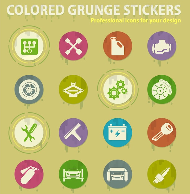 Iconos de grunge de color de servicio automático