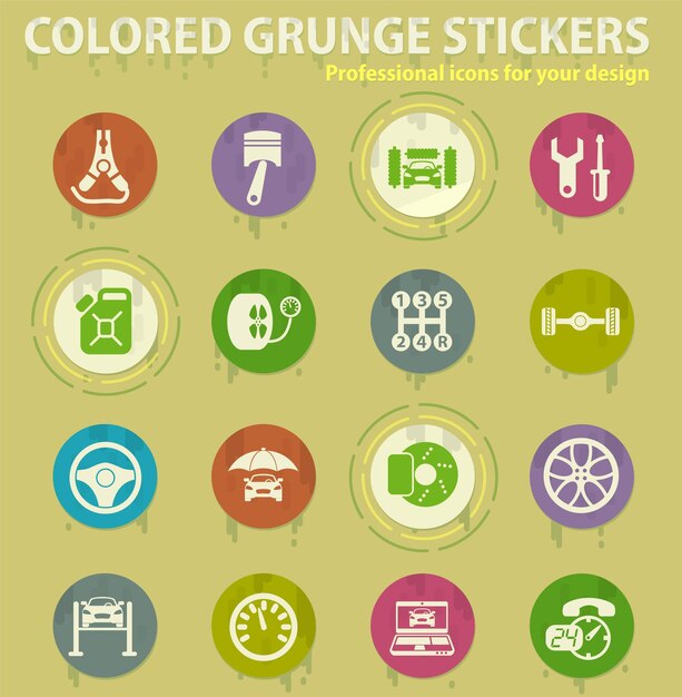 Iconos de grunge de color de servicio de coche