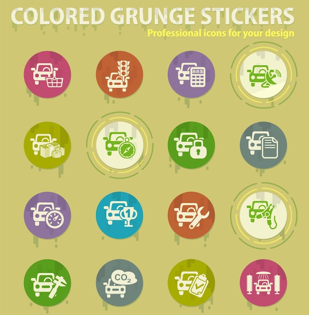 Iconos de grunge de color de servicio de coche