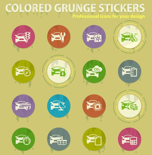 Iconos de grunge de color de servicio de coche