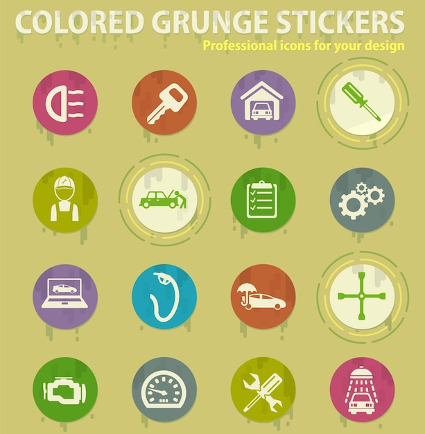 Iconos de grunge de color de servicio de coche