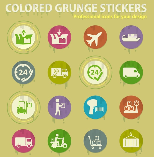 Iconos de grunge de color de servicio de entrega