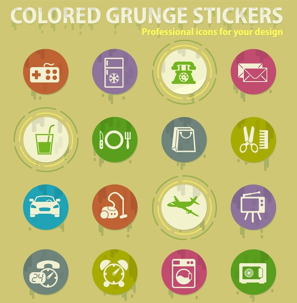 Iconos de grunge de color de servicio de hotel