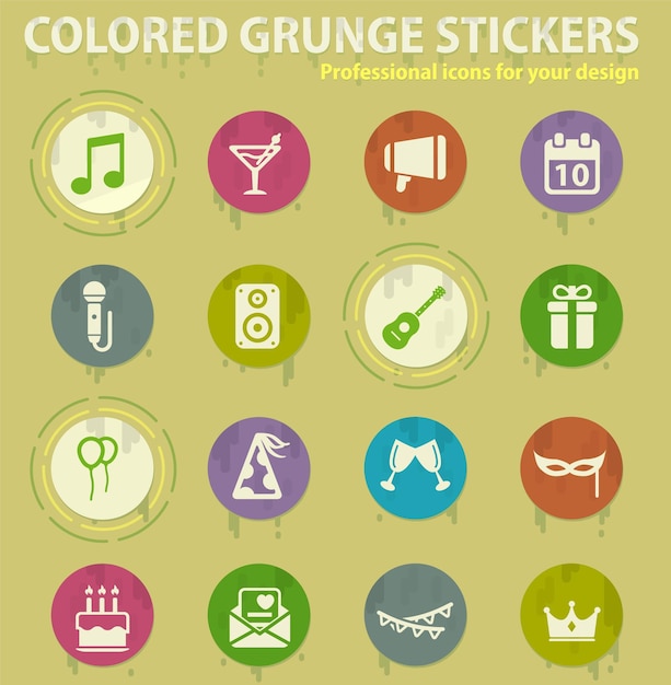 Iconos de grunge de colores de fiesta