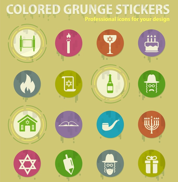 Iconos grunge de colores de Hanukkah